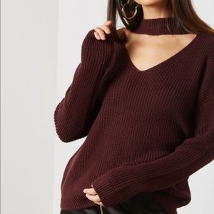 Maroon choker neck sweater